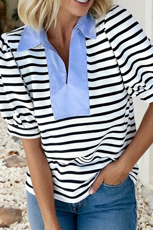 LDC Casual Striped V Neck Short Dleeve Top
