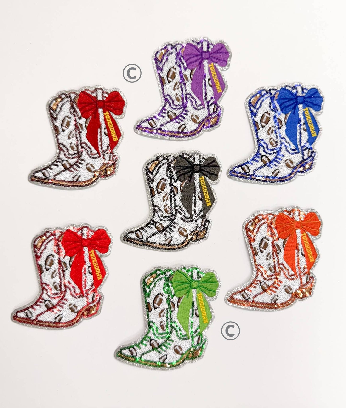 Football Touchdown Royal Blue Bow Boot Sequin Patch - Small