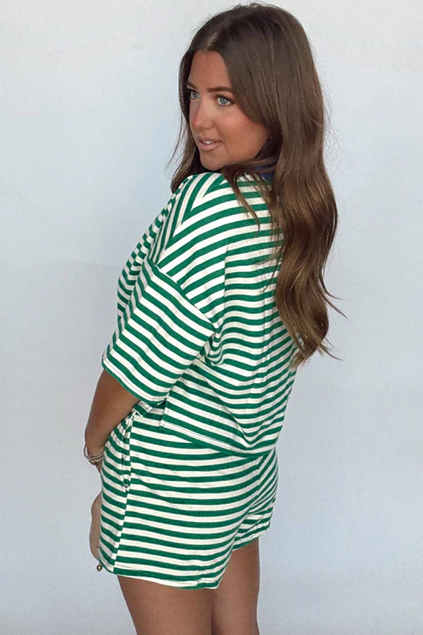 Rose Stripe Stripe Terry Tee and Shorts Set