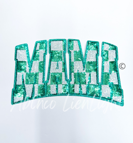 Big Mama Teal Checkered Sequins Iron On Patch