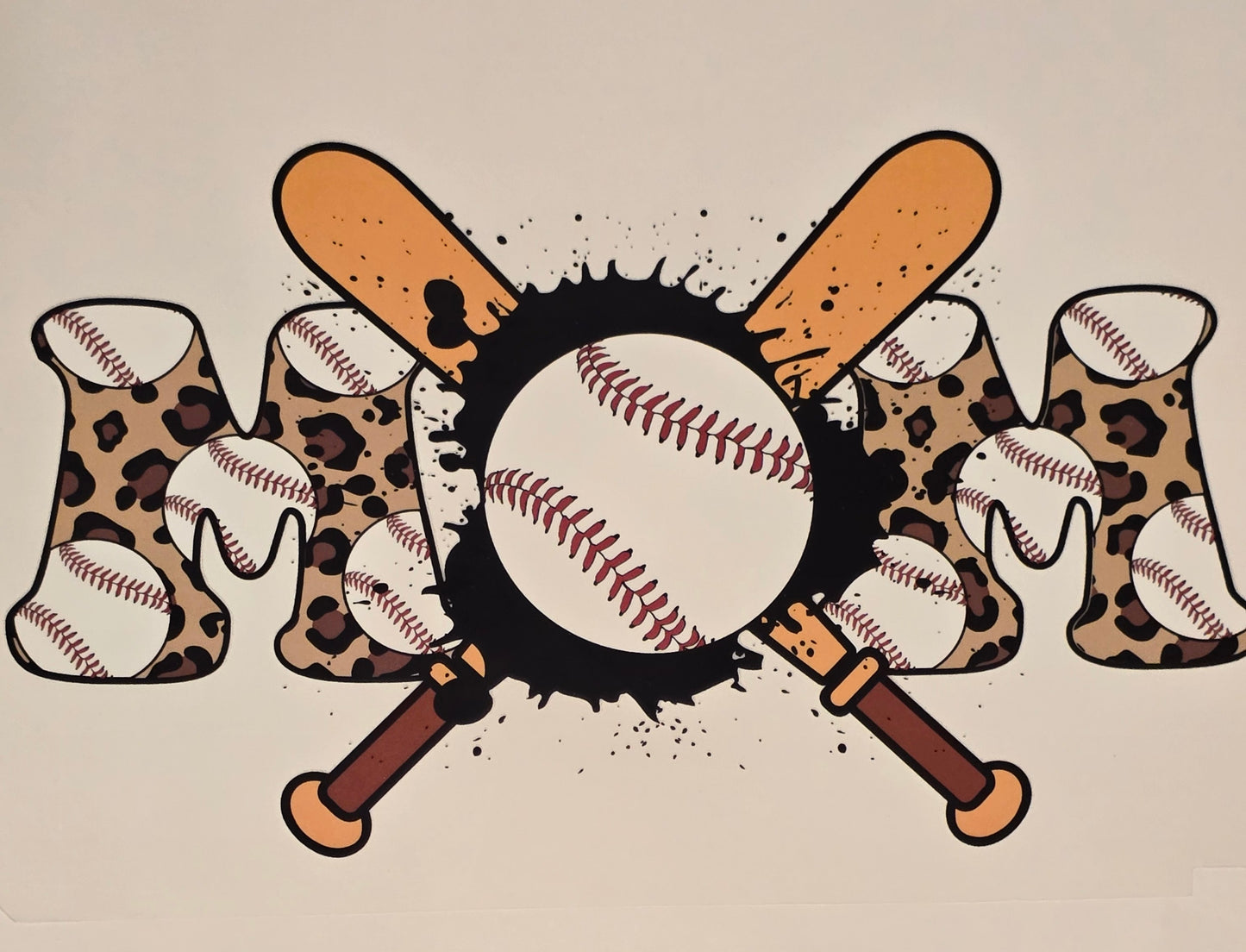 DTF Baseball "MOM" Bats / Ball / Cheetah Lace print
