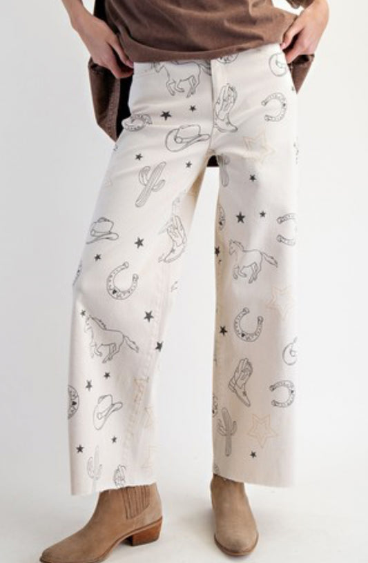 Western Printed Stretch Twill Pants