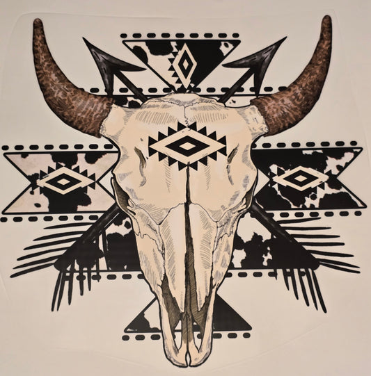 DTF Western Cow Skull Tribal pattern