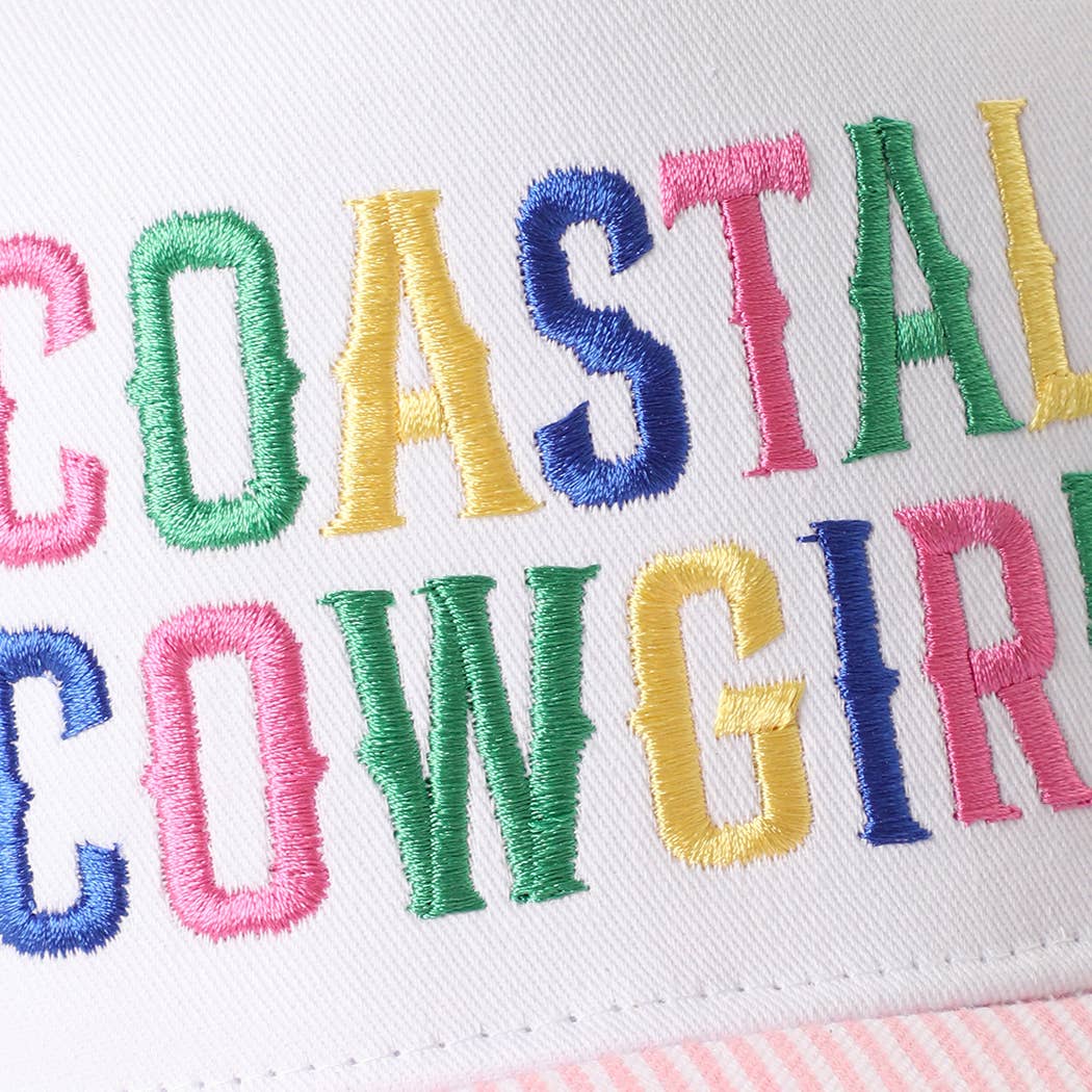 COASTAL COWGIRL Embroidered Seersucker Brim Trucker Hat