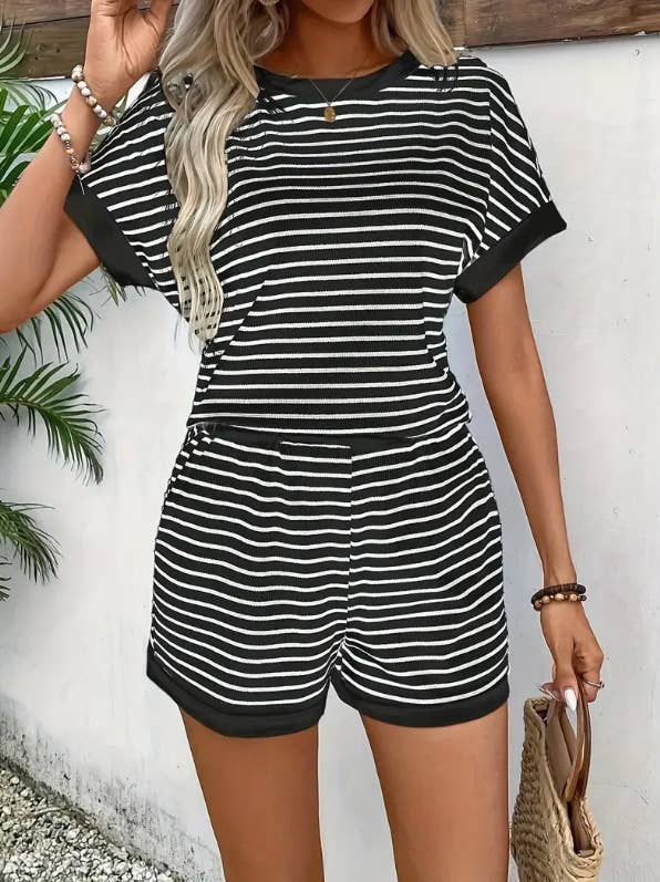 Striped T-shirt & Shorts 2 Piece Set Loungewear Set