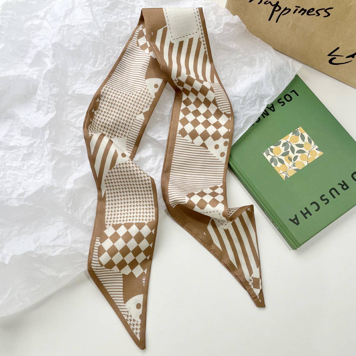 Neutral Long Twilly Scarf – Hair Tie & Neck Ribbon_CWASC0715