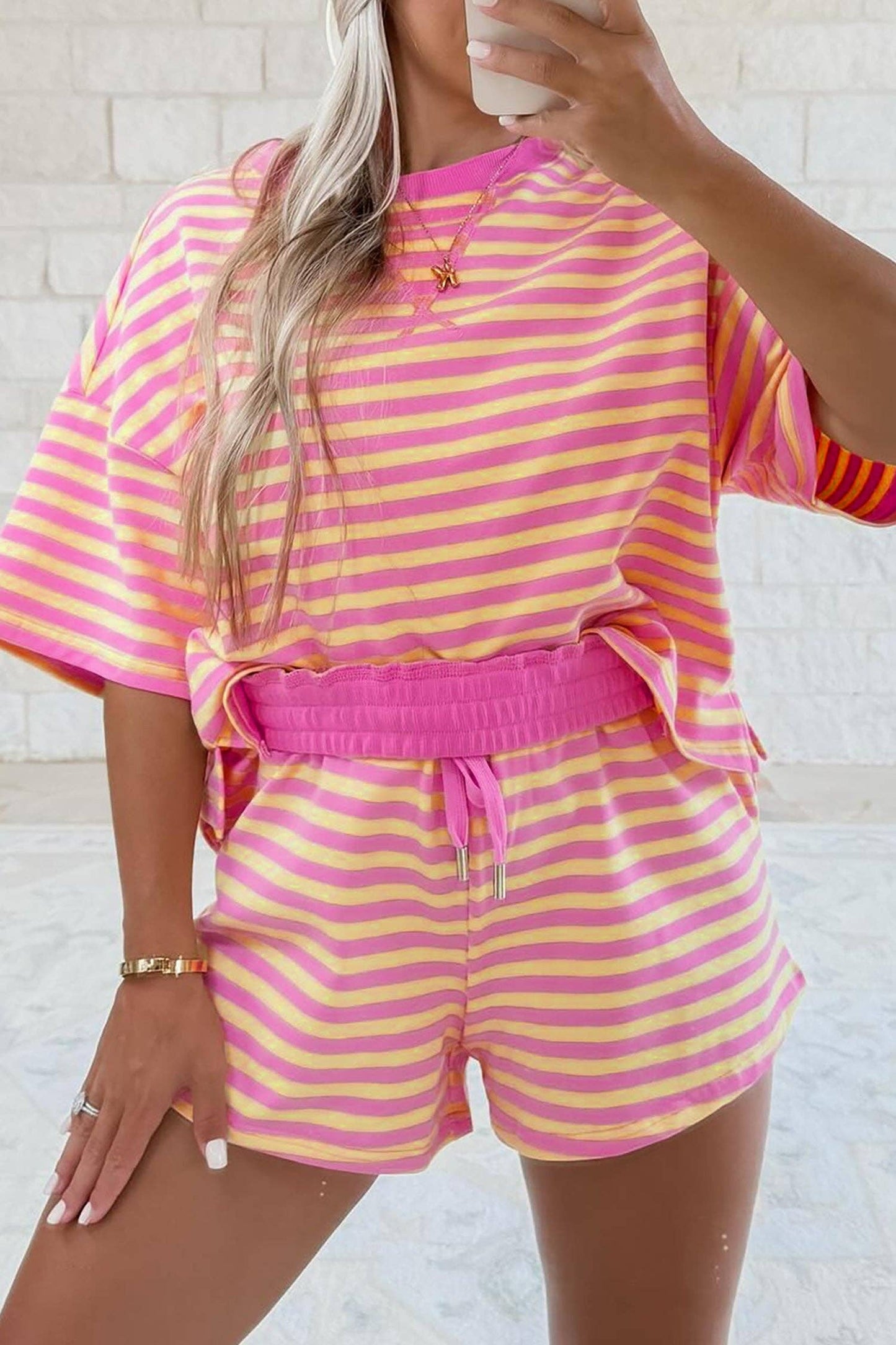 Rose Stripe Stripe Terry Tee and Shorts Set