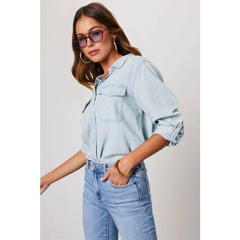 Casual Collared Single Breasted Denim Shirt