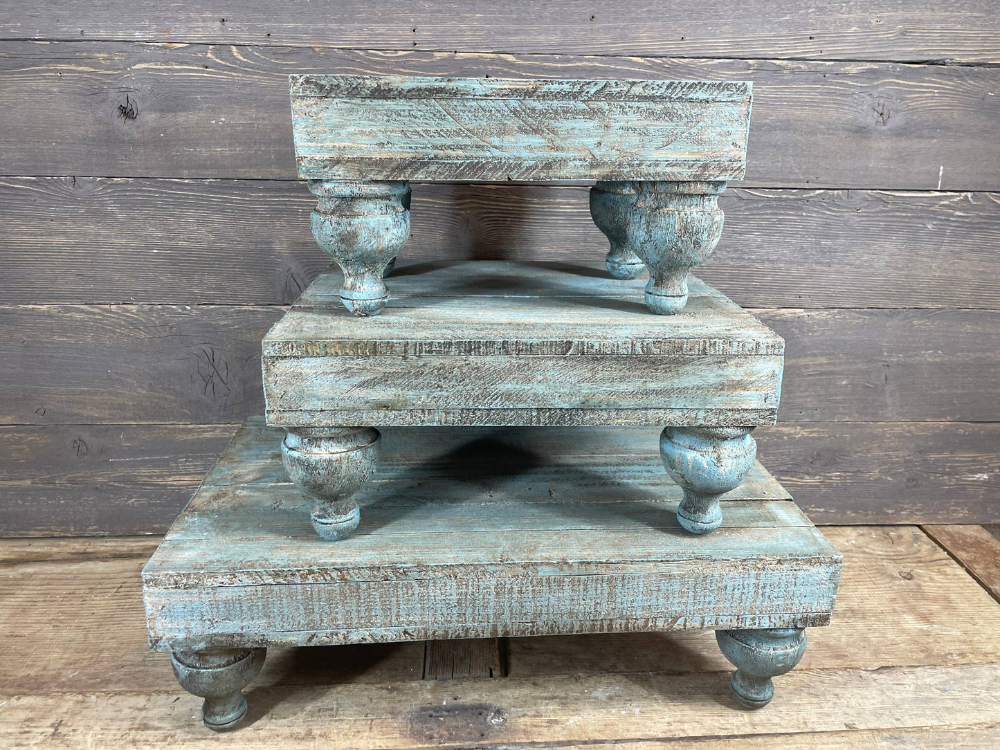 Chula Cake Table Set 3--Display-Reclaimed Wood-Turquoise