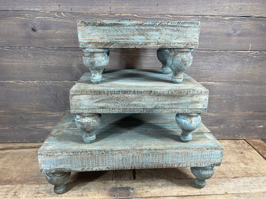 Chula Cake Table Set 3--Display-Reclaimed Wood-Turquoise