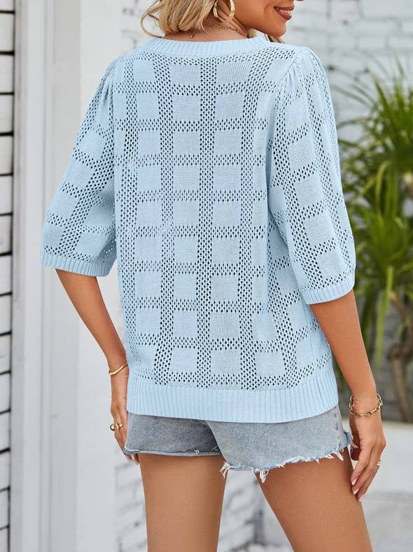 Crewneck Cut-Out Sunscreen Knitted Sweater Cover-Up
