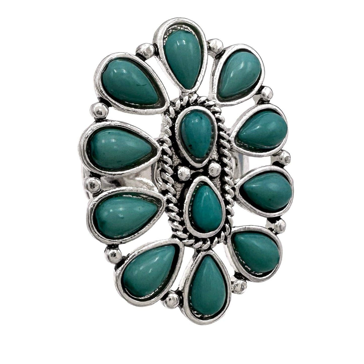 Long Turquoise Stone Cabochon Stretch Ring