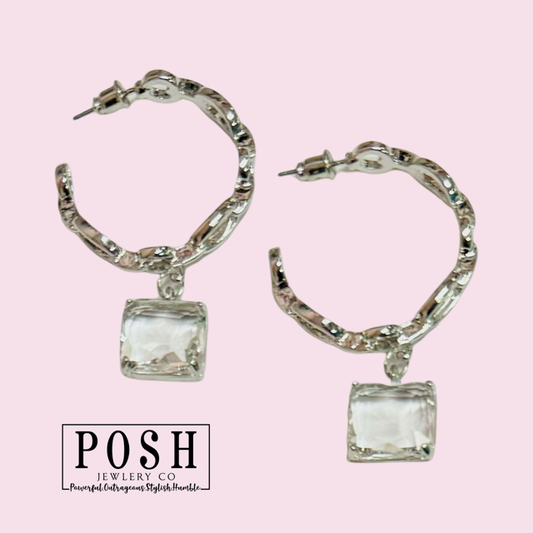 Chain link hoop and stone earring, last call