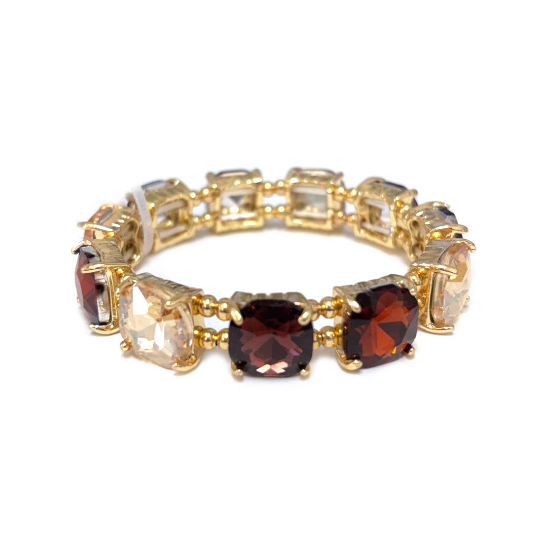 Cushion Cut Glass Crystal Linked Stretch Bracelet