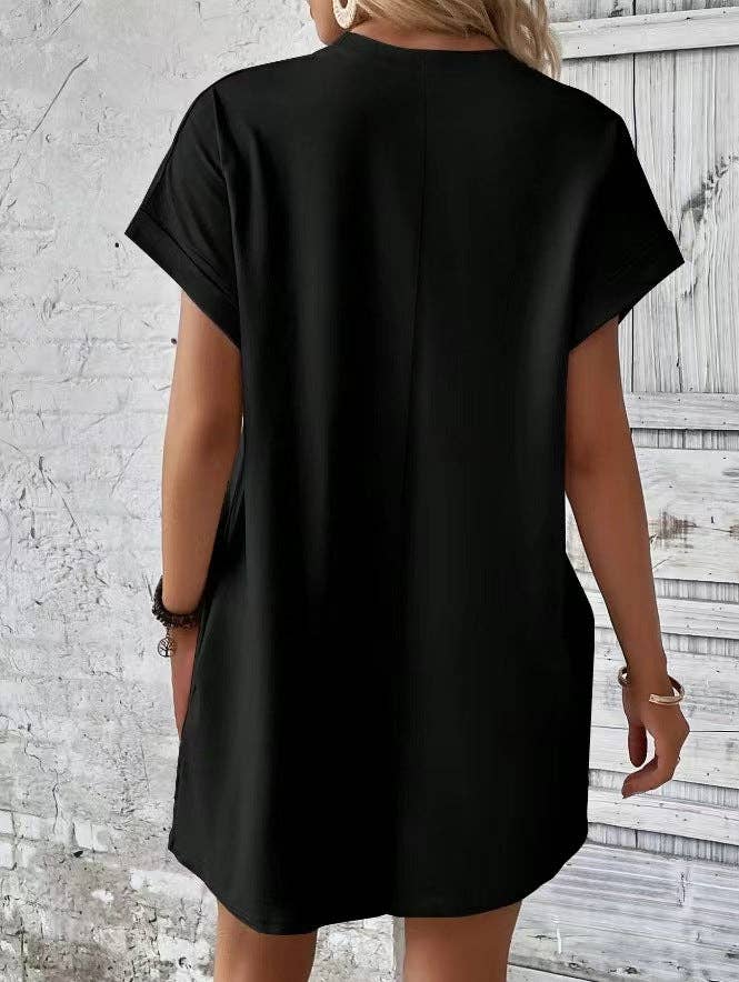 Relaxed Fit Cotton Short Sleeve Pocket Dress for Summer