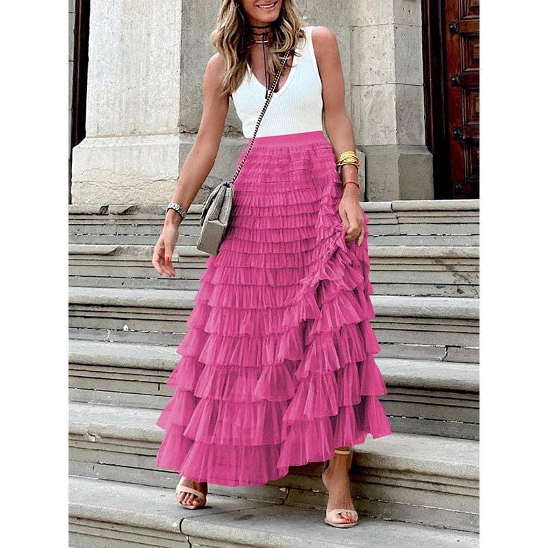 A-Line High Waisted Solid Color Tulle Skirts Bottoms