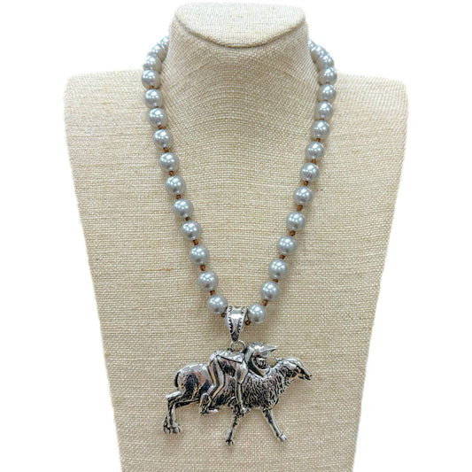 Mutton Bustin' Pendant on Faux Navajo Pearl Necklace