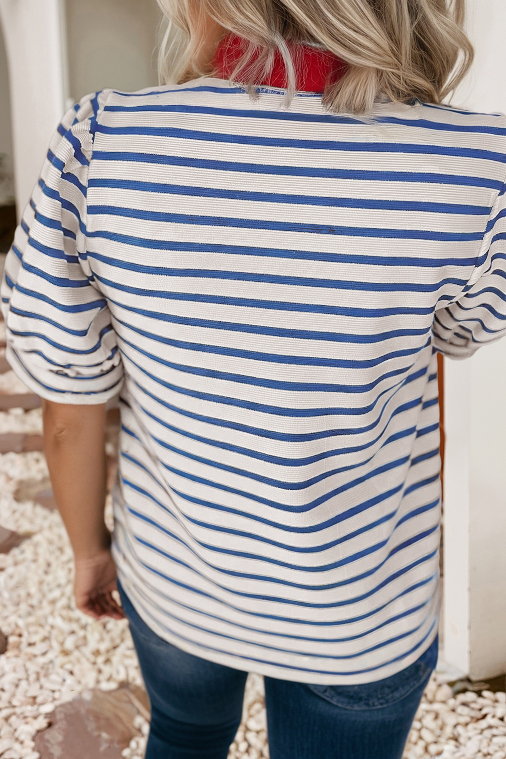 LDC Casual Striped V Neck Short Dleeve Top