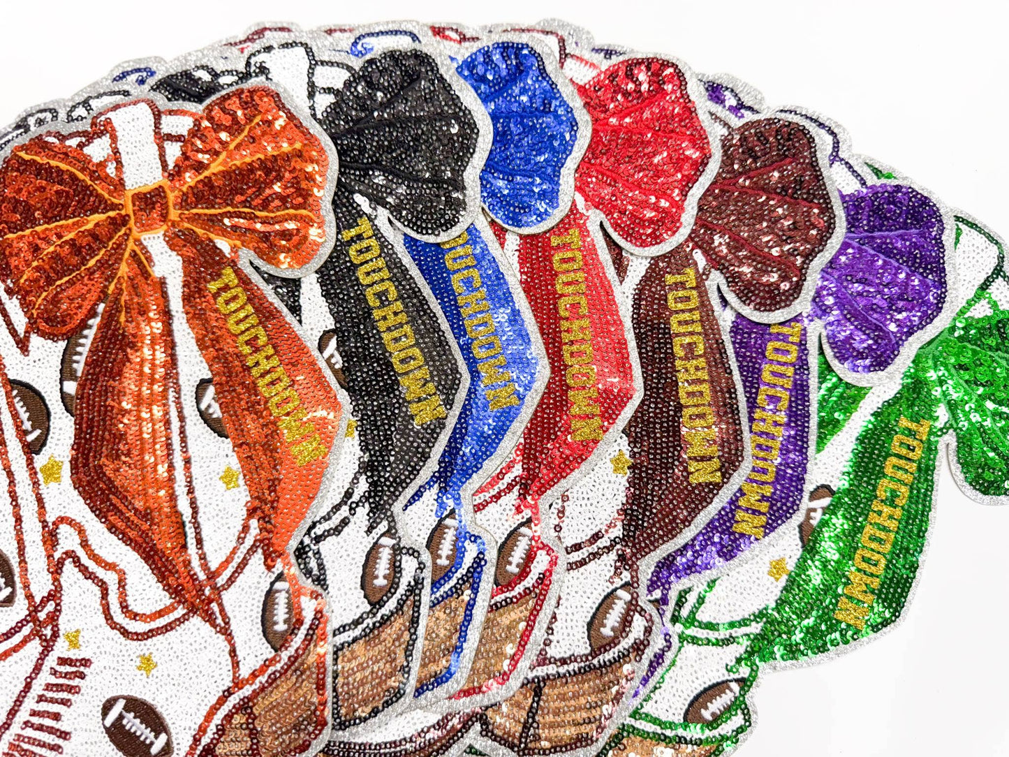 Football Touchdown Star Royal Bow Boot Sequin Patch - Large