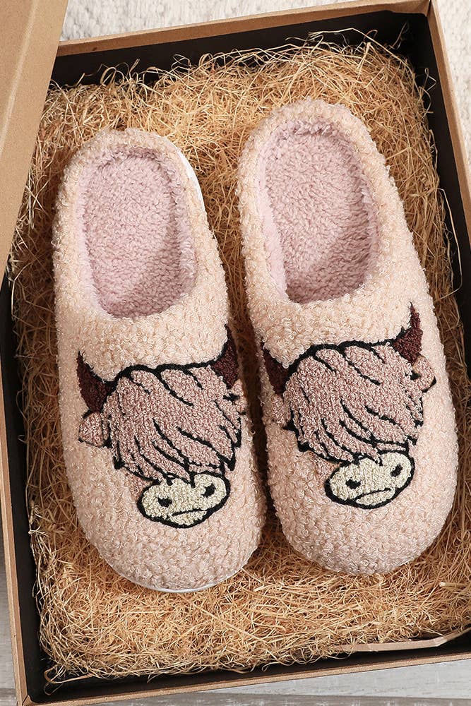 Western Bull Knit Plush Slippers ZK923