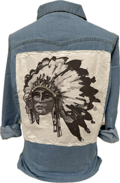 Denim Pearl Snap Chambray (with patch on back)