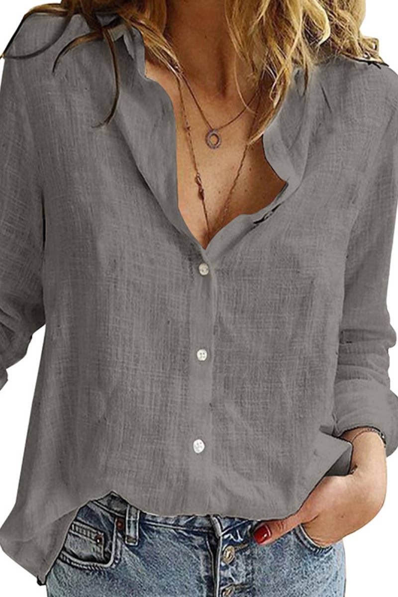 CWTSTL1282_FALL LONG-SLEEVED LAPEL BUTTON-DOWN BLOUSE