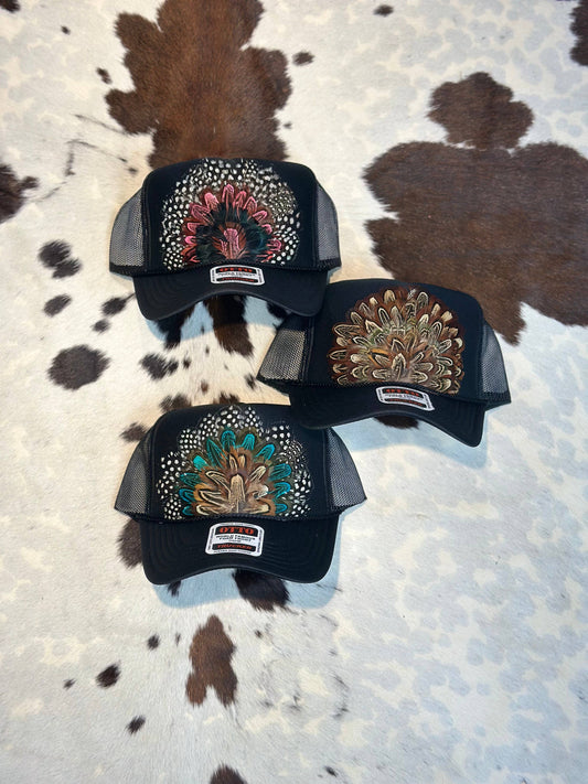BLACK FEATHER TRUCKER HAT