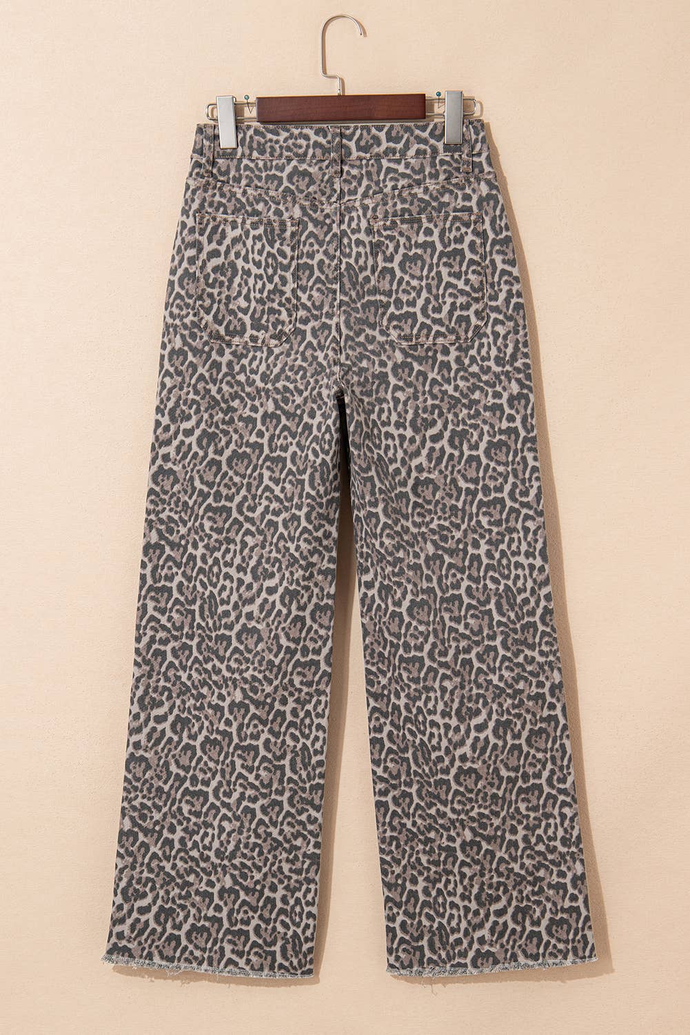 66 Western Leopard Frayed Edge Wide Leg High Waist Jeans