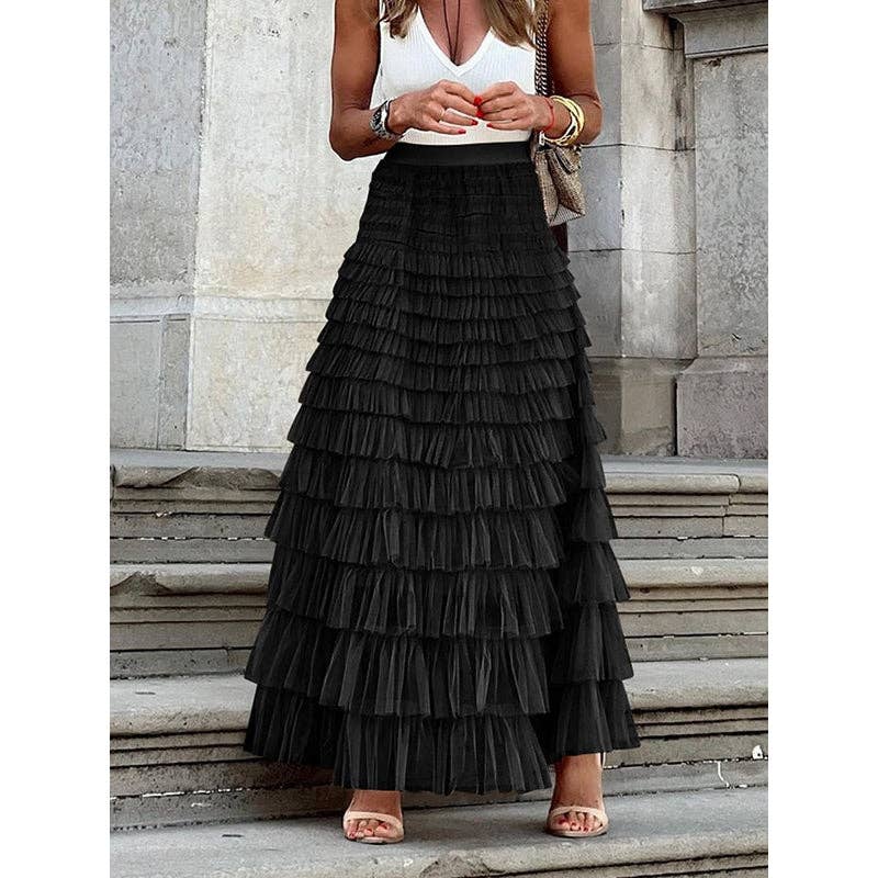 A-Line High Waisted Solid Color Tulle Skirts Bottoms