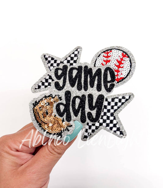 Small Baseball Game Day Checkered Star Sequins Patch