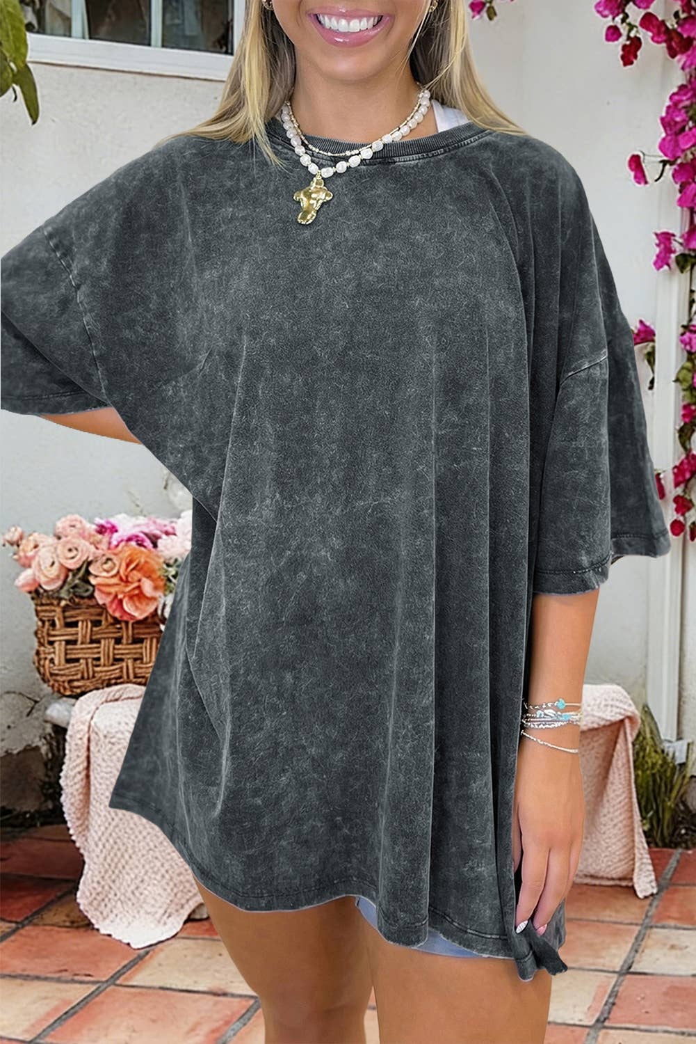 Solid Color Cotton Mineral Washed Oversize Tee