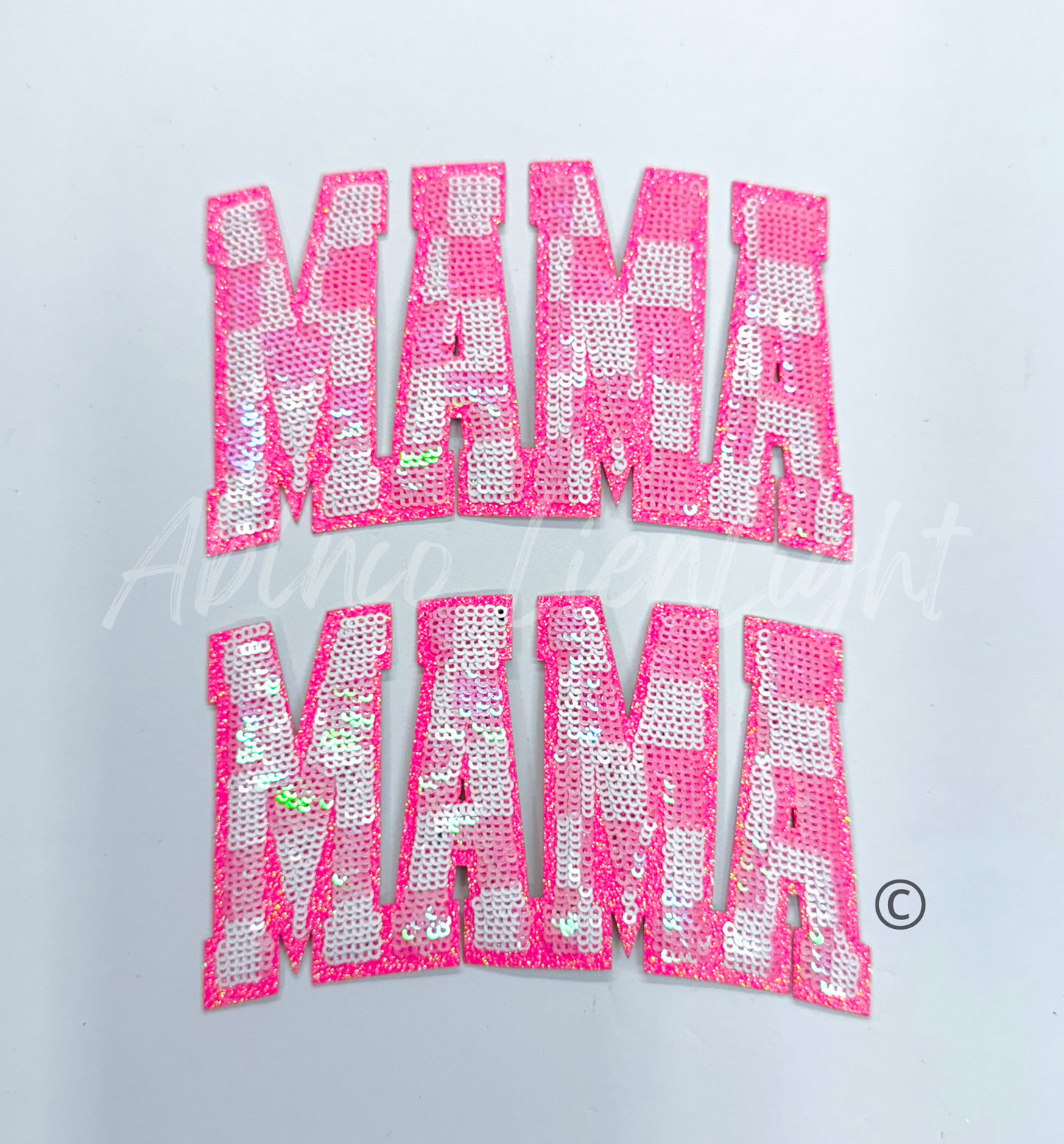 Mama Bright Neon Pink Checkered Sequins Iron On Patch