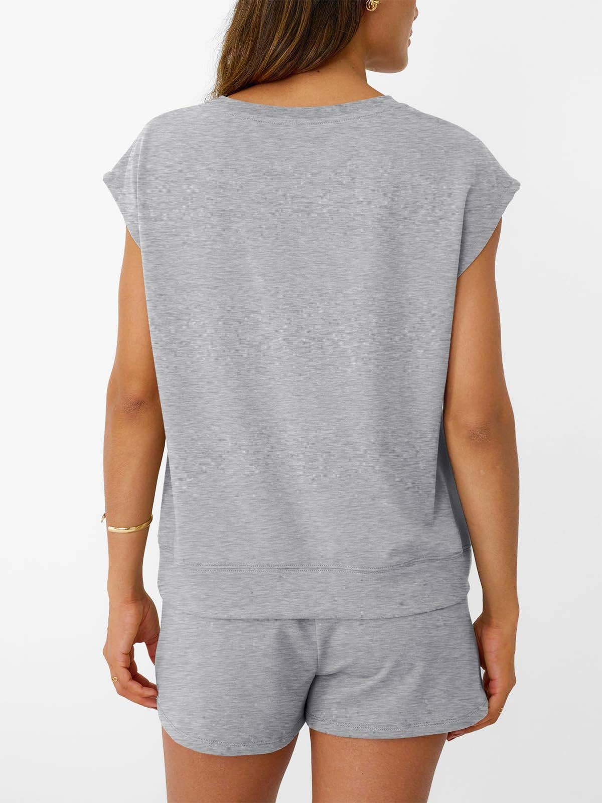 Casual Lounge Set Cap Sleeve Top Drawstring Shorts
