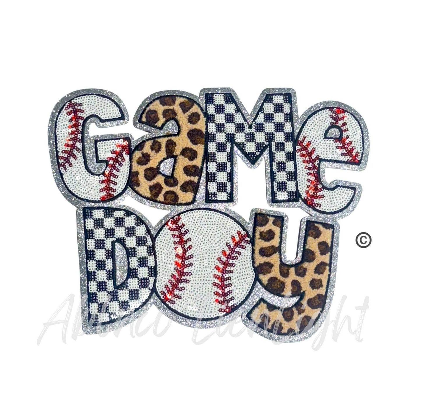 Baseball Game Day Checkered Cheetah Sequins Patch - Large