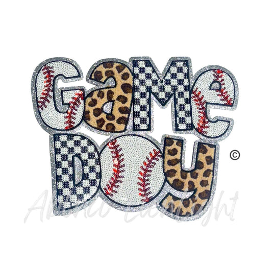 Baseball Game Day Checkered Cheetah Sequins Patch - Large