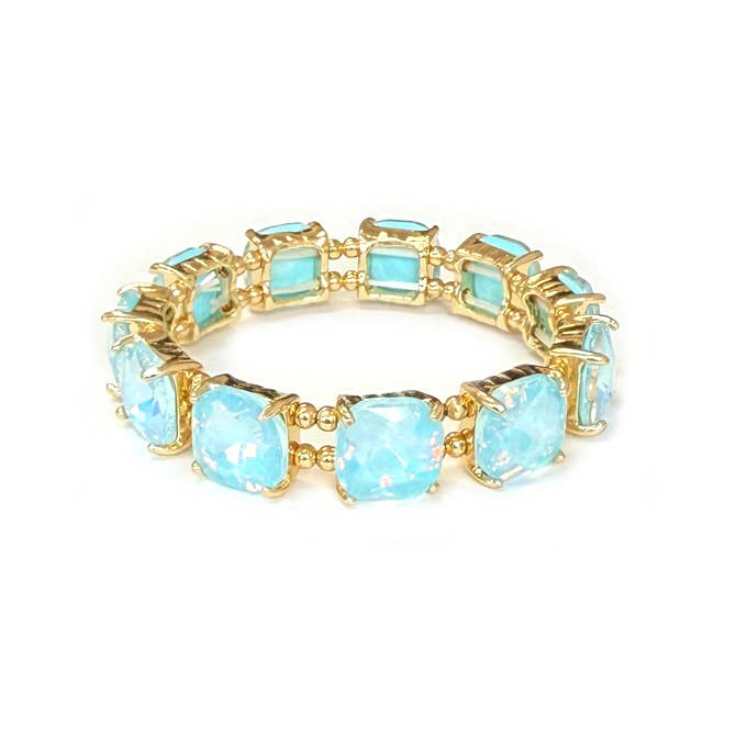Cushion Cut Glass Crystal Linked Stretch Bracelet