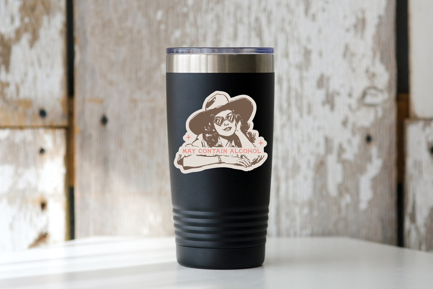 May Contain Alcohol Sticker - cowgirl, urban, pink, sunnies