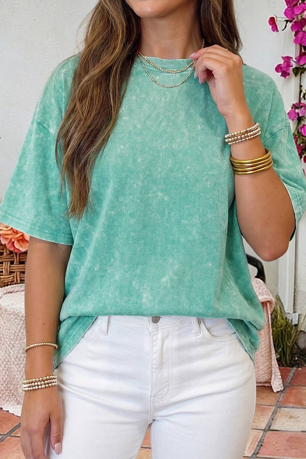 Solid Color Cotton Mineral Washed Oversize Tee