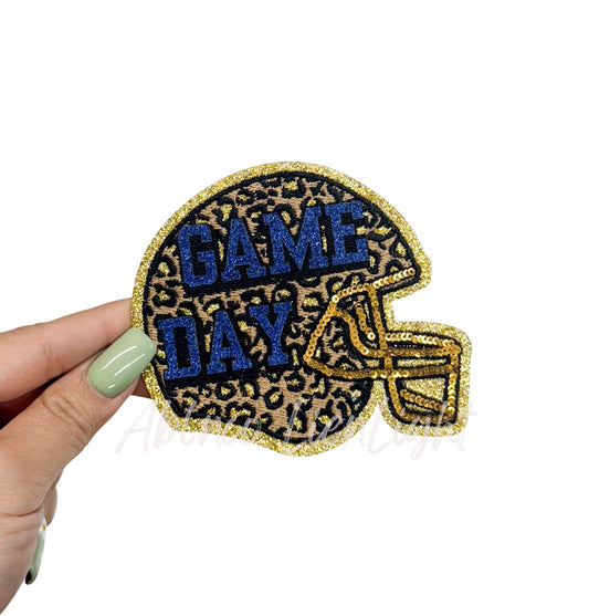 Royal Game Day Cheetah Football Helmet Glitter Sequin Patch