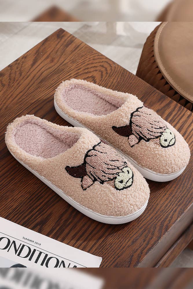Western Bull Knit Plush Slippers ZK923