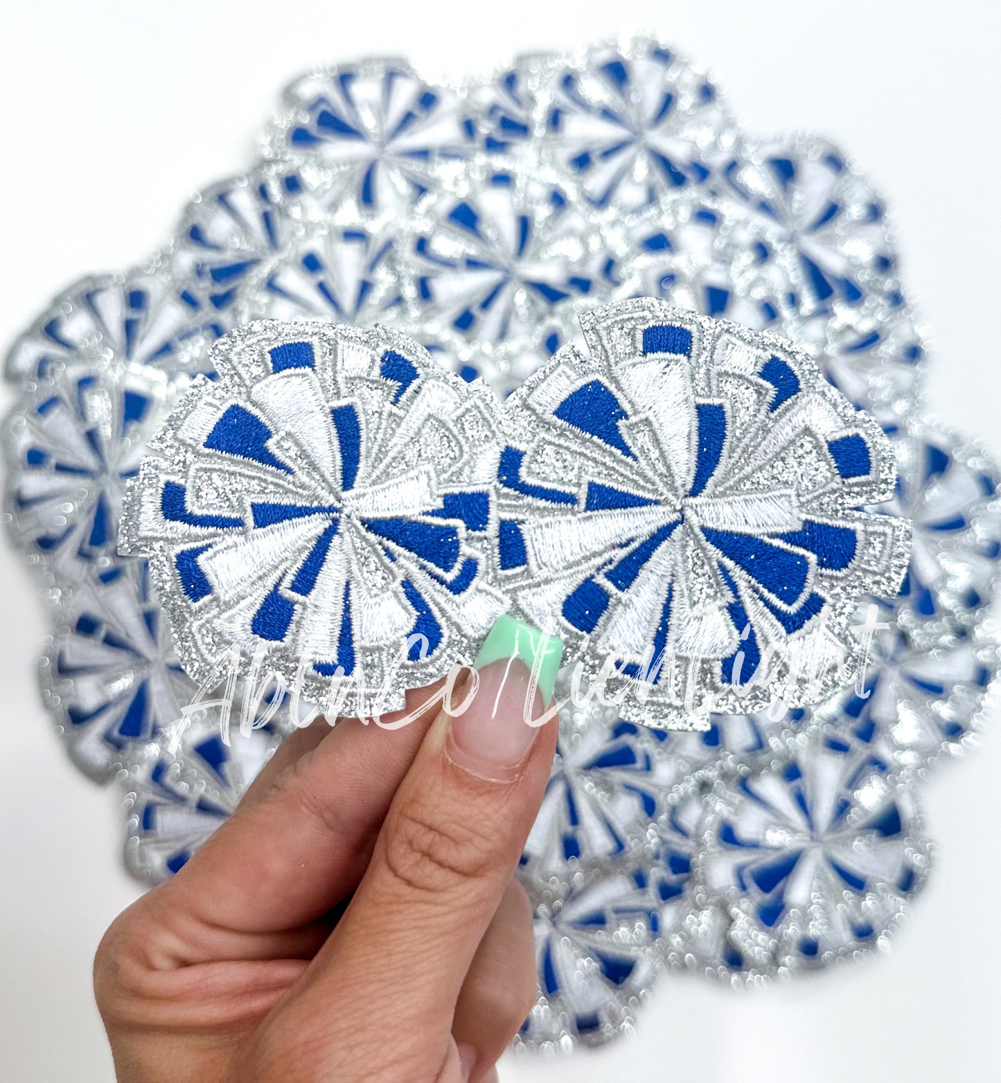 Royal blue cheer glitter pom poms trucker hat patch iron on 