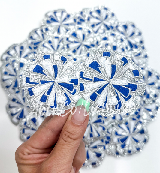 Royal blue cheer glitter pom poms trucker hat patch iron on 