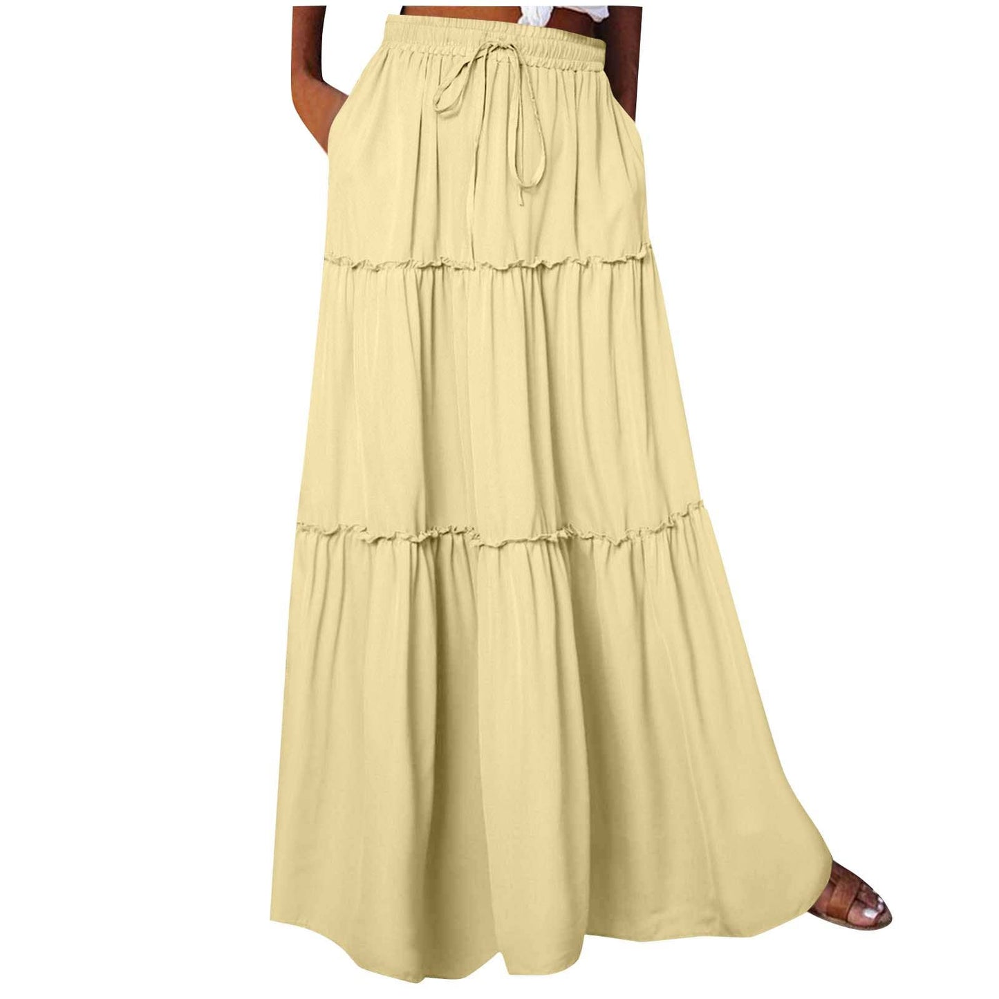 Boho Tiered Maxi Skirt with Pocket 17colors