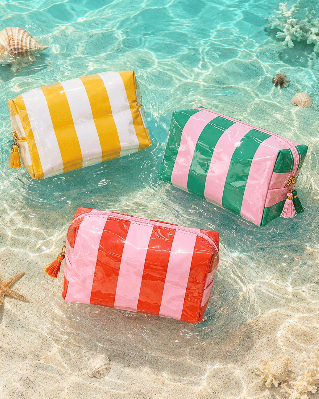 PVC Waterproof Wide Stripe Beach Make Up Bags-W