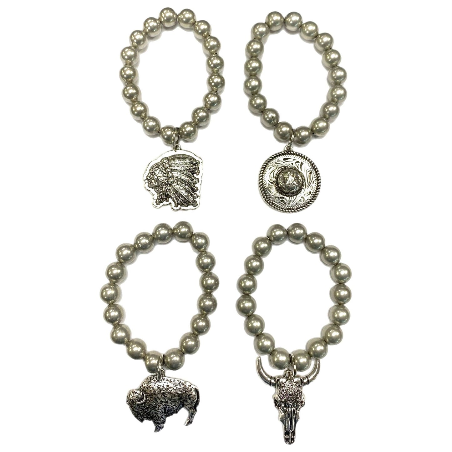 Faux Navajo Pearl Bracelets with Silver Metal Charms