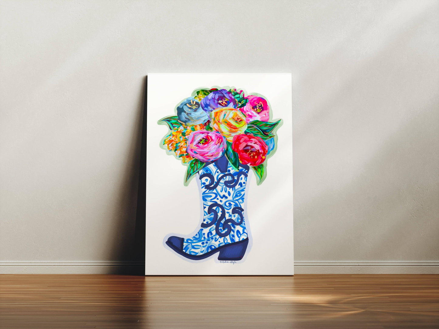 Boot Bouquet Canvas Print - Floral Western Art Painting