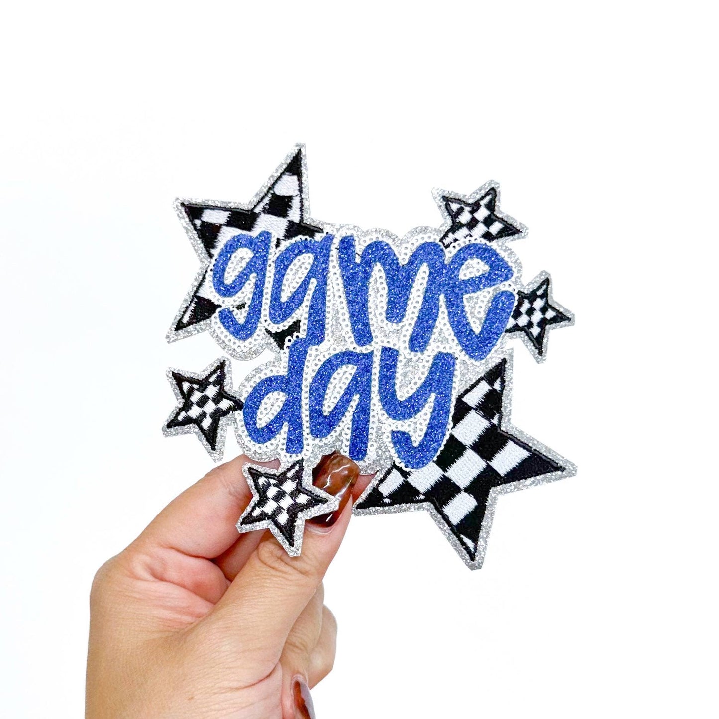 Royal Game Day Checkered Star Sequin Glitter Patch 