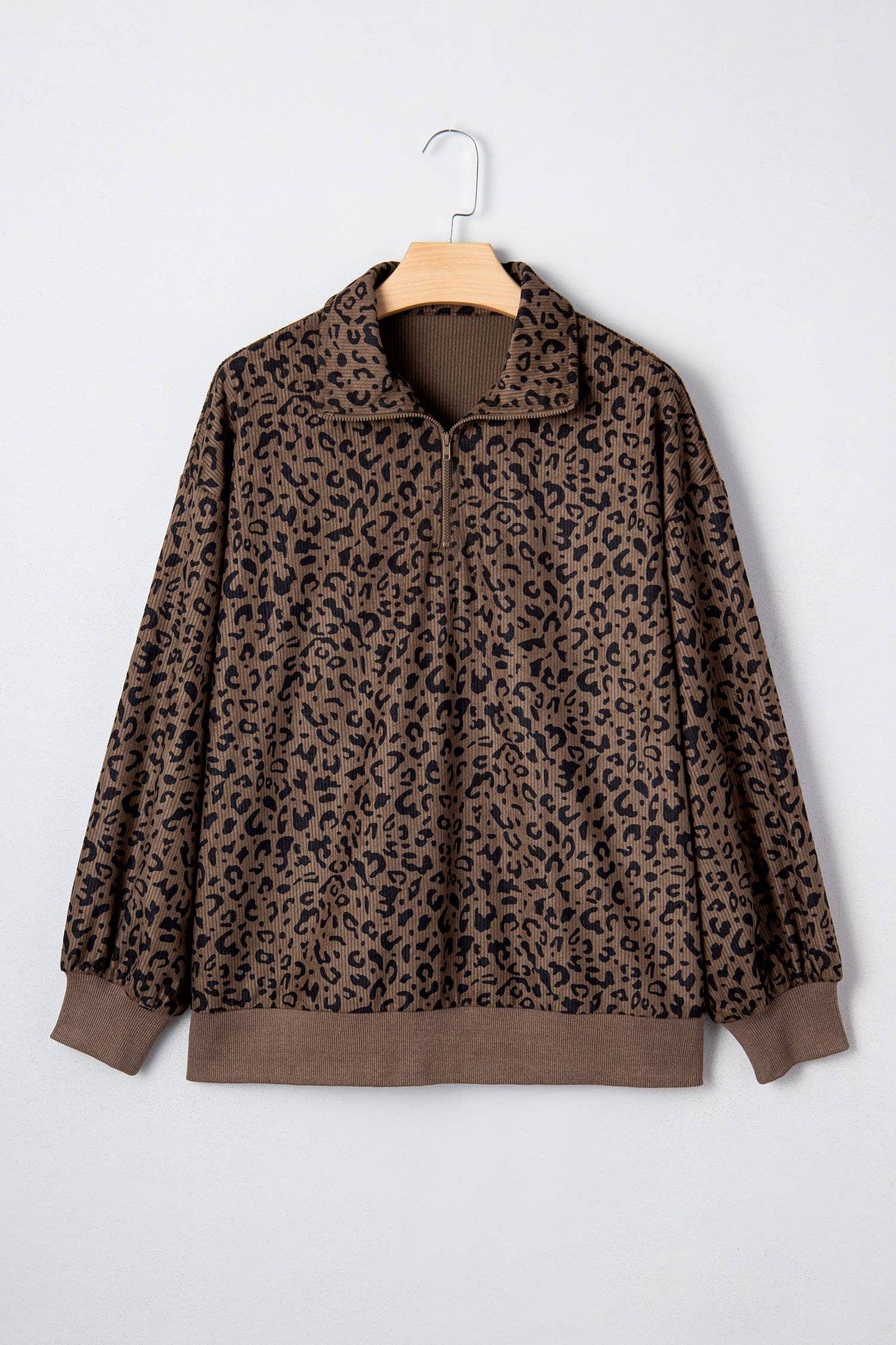 Western apparel Leopard Quarter Zip Corduroy Sweatshirt