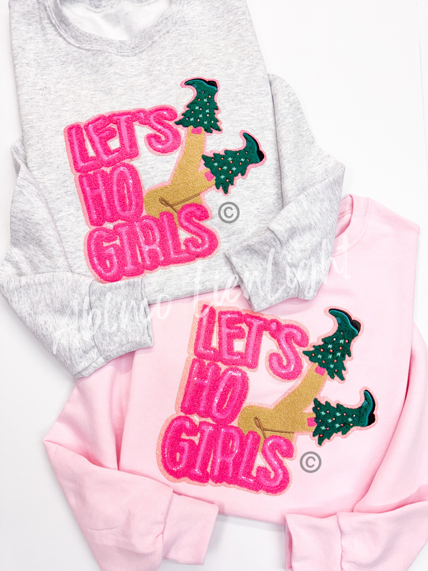 Let’s Ho Girls Christmas Sequin Chenille Patch Sweatshirt