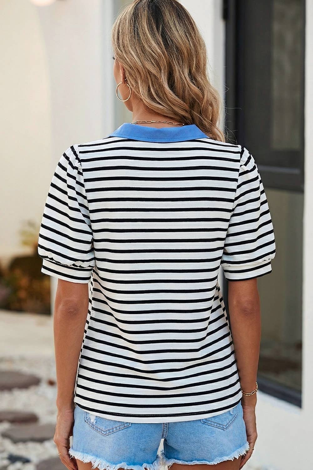 LDC Casual Striped V Neck Short Dleeve Top